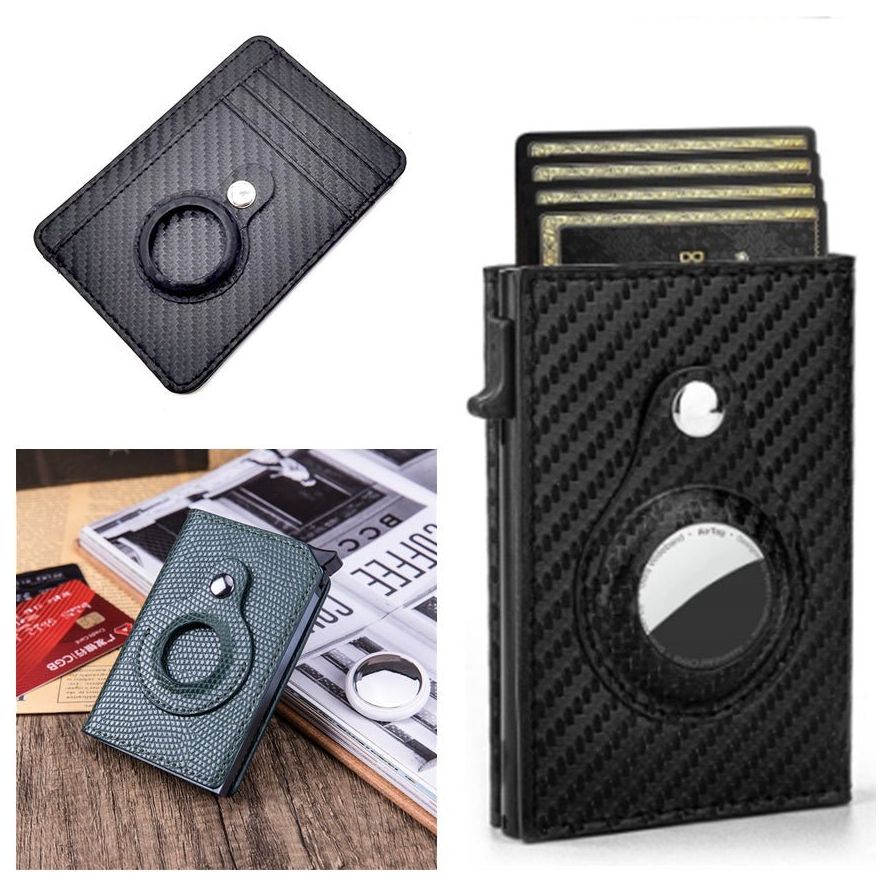 RFID Wallet for Men – Slim Leather Card Holder with AirTag Slot, Mini Bifold Purse in Black, Coffee, Blue, or Gray - BestSalesPrice